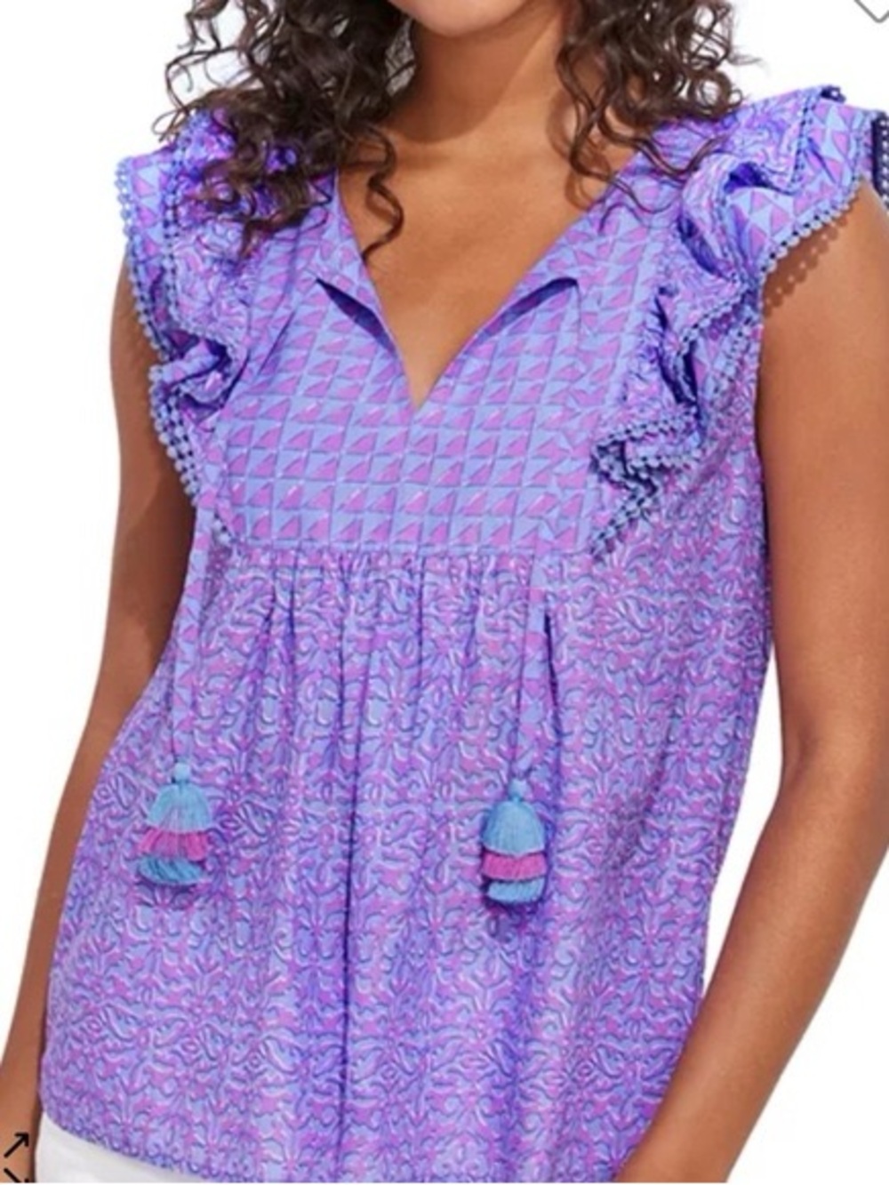 Vineyard Vines Anegada Block Print Ruffle Women’s Top Size XL